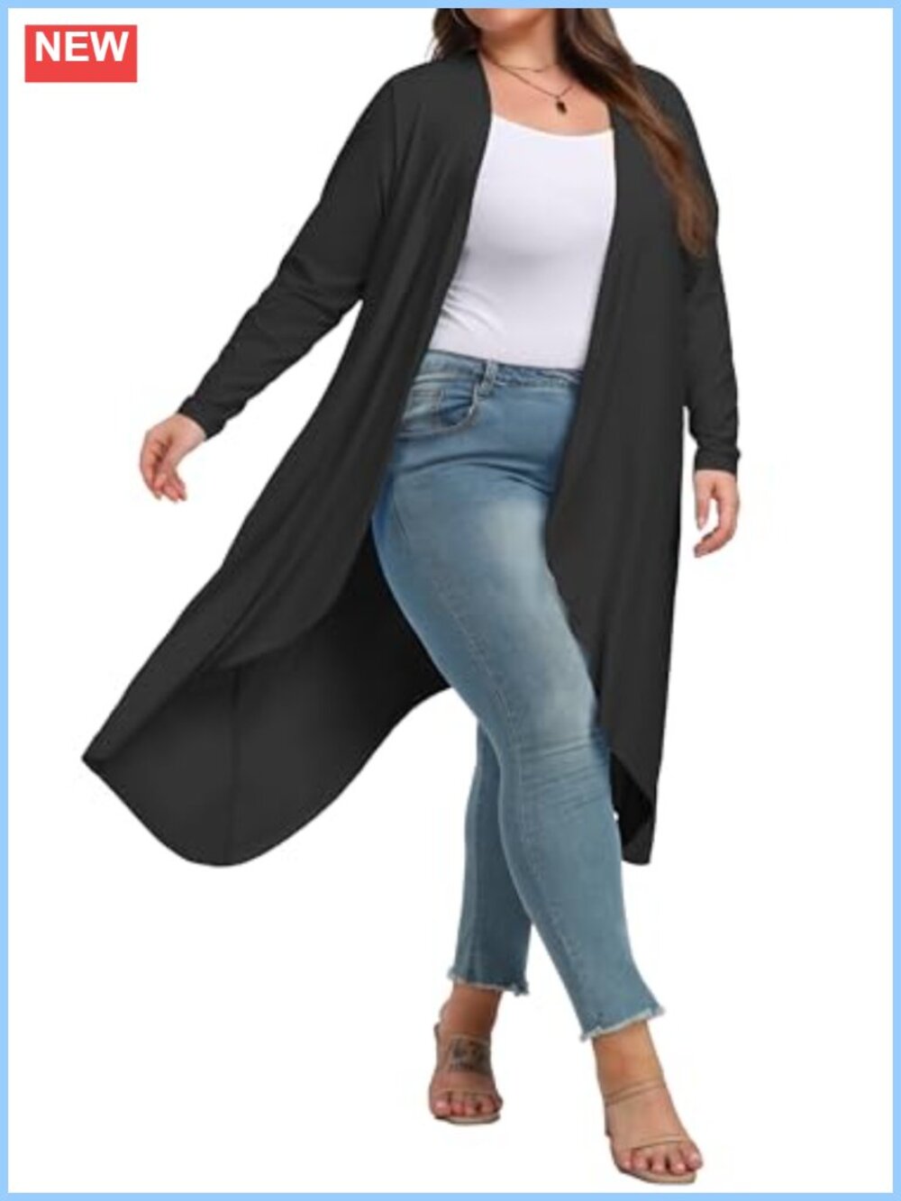 Plus Size Lightweight Duster Cardigan Open Front High Low Hem Rayon